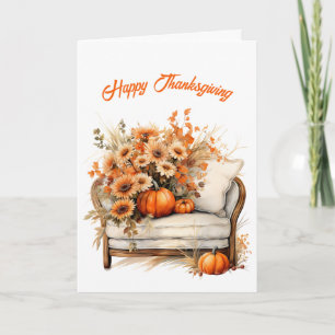 Erntedank Pumpkins Blume Lehrstühle Illustration Karte