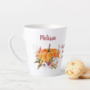 Erntedank Pumpkins und Blume mit TextLatte Milchtasse