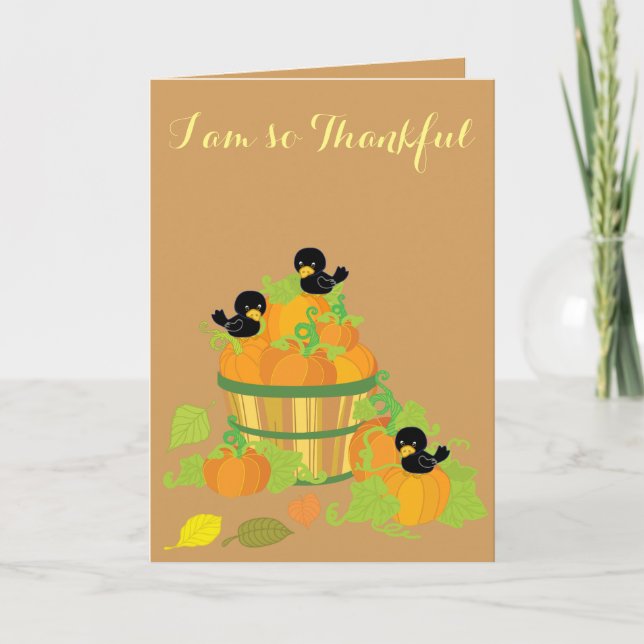 Erntedank Pumpkins und Vögel Feiertagskarte (Vorderseite)