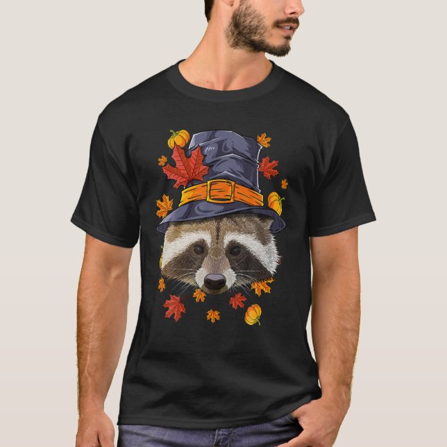 Erntedank Raccoon Pilgrimische Kostüme Herbst Herb T-Shirt (Vorderseite)