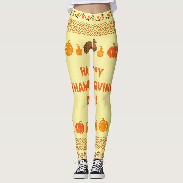 Erntedank: Retro bestickte Kartendesign. Leggings (Vorderseite)