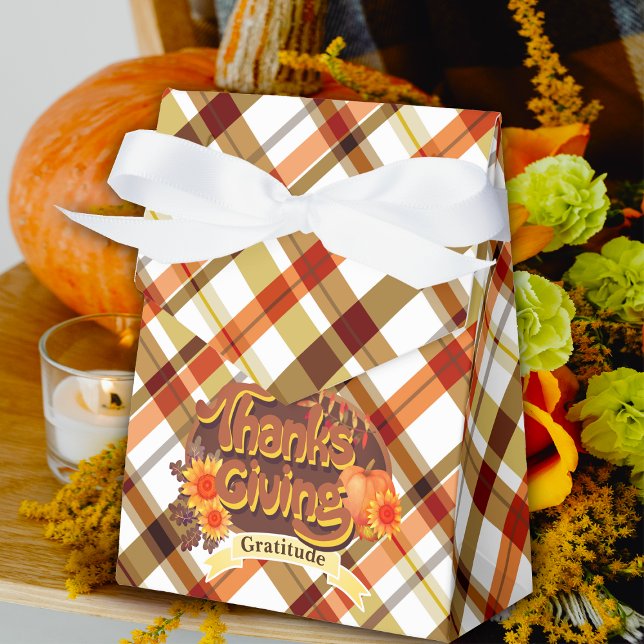 Erntedank Retro Kariert Geschenkschachtel (Thanksgiving with retro design and fall colors plaid.
Bringing warm atmosphere to the party.
)
