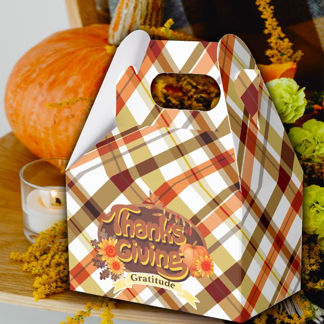 Erntedank Retro Kariert Geschenkschachtel (Thanksgiving with retro design and fall colors plaid.
Bringing warm atmosphere to the party.
)
