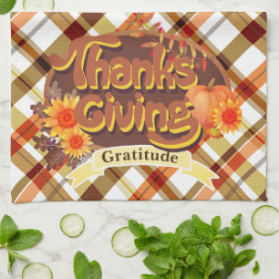 Erntedank Retro Kariert Geschirrtuch