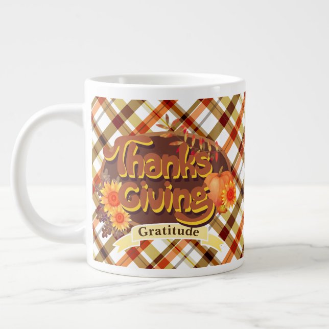 Erntedank Retro Kariert Jumbo-Tasse (Links)