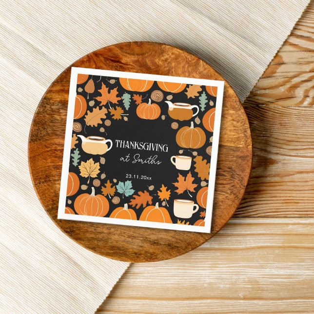 Erntedank Retro-Stil Kürbis Maple-Blätter Serviette (Thanksgiving  thanksgiving dinner party tableware napkins friendsgiving napkins pumpkins fall theme)