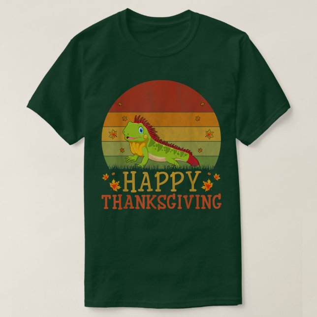 Erntedank Retro Style Iguana Lovers Thanksgivin T-Shirt (Design vorne)