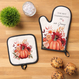 Erntedank Rustic Red Pumpkin Ofenhandschuh & Topflappen-Set