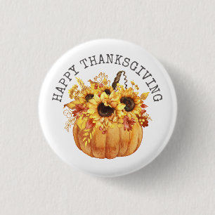 Erntedank Rustic Sunflowers Pumpkin Button