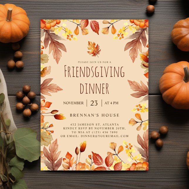 Erntedank Rustikale Herbstfreunde Abendessen Einladung (Cute Fall Friendsgiving Dinner Invitation)