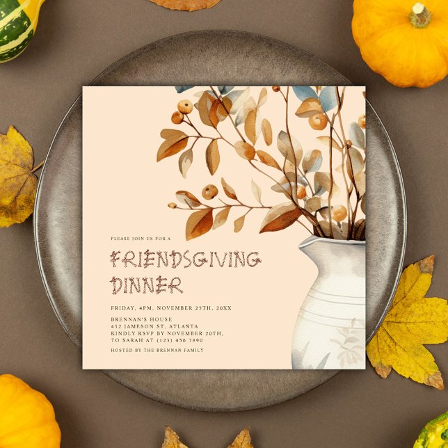 Erntedank Rustikale Wasserfarben Herbst Freundlich Einladung (Thanksgiving Rustic Watercolor Fall Friendsgiving Invitation)