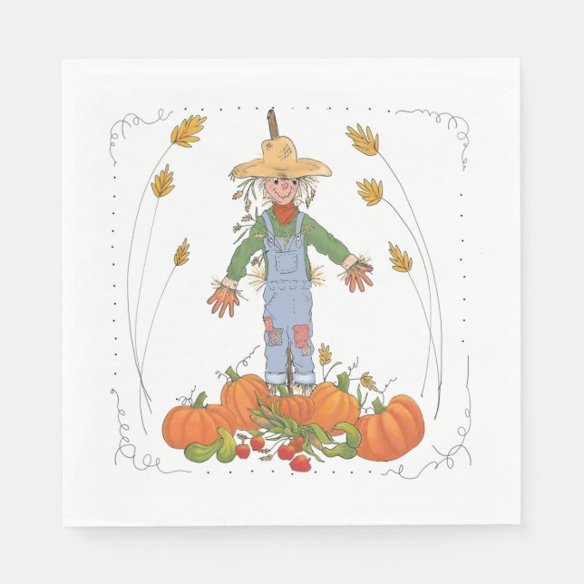 Erntedank Scarecrow Pumpkin Patch Fun Farbenfroh Serviette (Vorderseite)