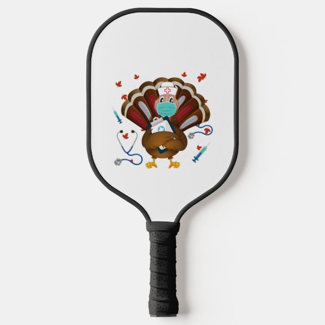 Erntedank Scrub Tops Frauen Türkei Krankenschweste Pickleball Schläger (Vorderseite)