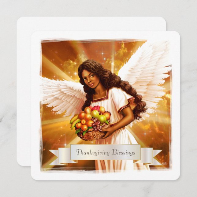 Erntedank Segnungen. Angel Painting Feiertagskarte (Vorne/Hinten)