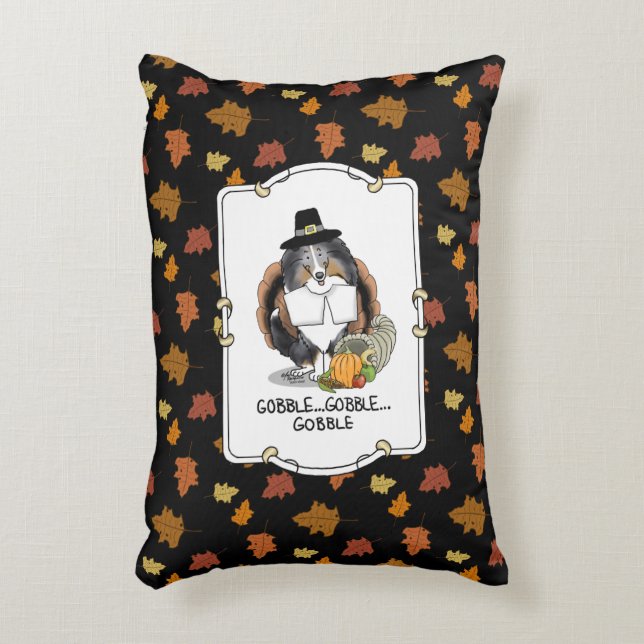 Erntedank Shetland Sheepdog (blauer Merle) Funny Dekokissen (Vorderseite(Vertikal))