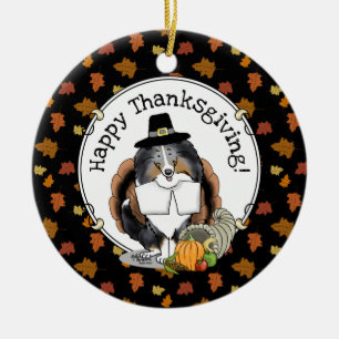 Erntedank Shetland Sheepdog (blauer Merle) Funny Keramik Ornament
