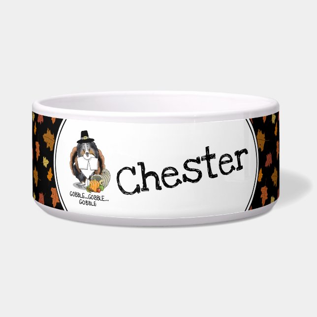 Erntedank Shetland Sheepdog (blauer Merle) Funny Napf (Vorderseite)