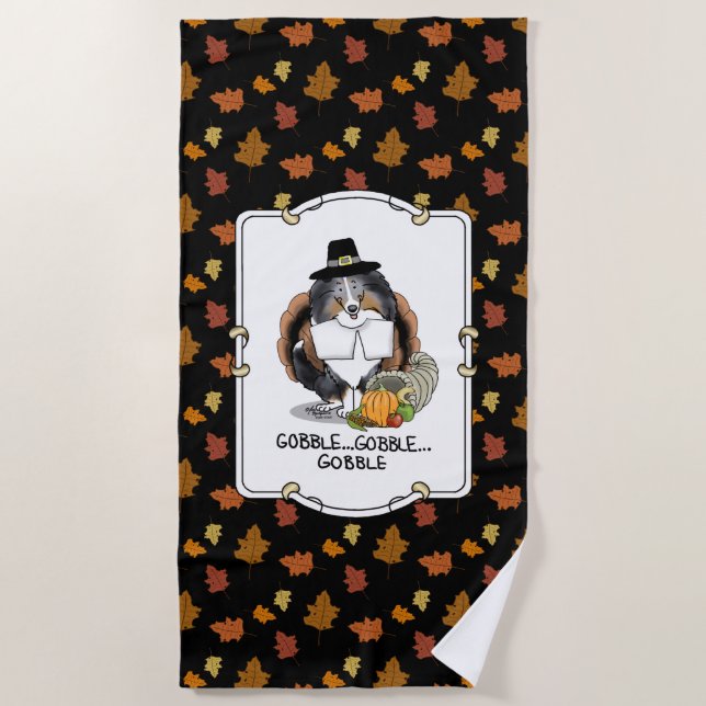 Erntedank Shetland Sheepdog (blauer Merle) Funny Strandtuch (Vorderseite)