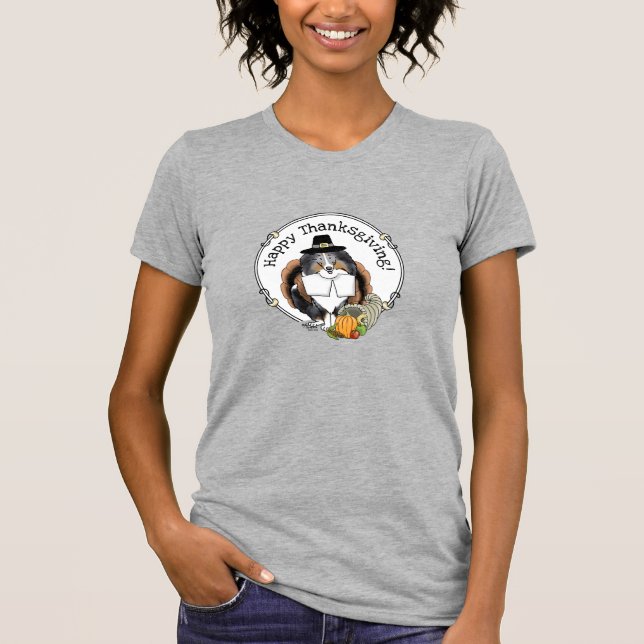 Erntedank Shetland Sheepdog (blauer Merle) Funny T-Shirt (Vorderseite)