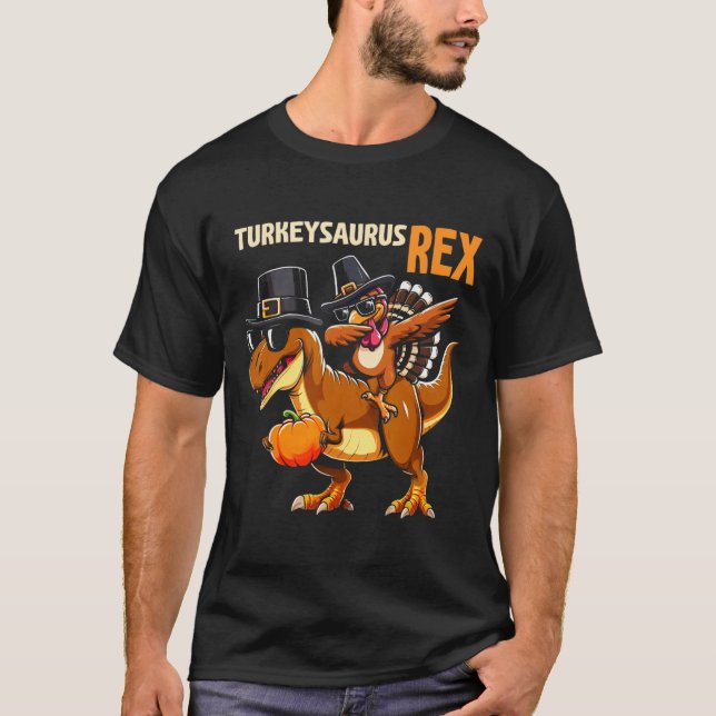 Erntedank Shirt für Kinder Turkeysaurus Rex Dinos (Vorderseite)