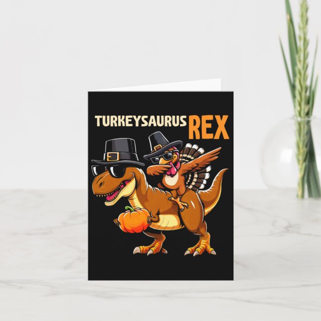 Erntedank Shirt für Kinder Turkeysaurus Rex Dinos Karte (Vorderseite)