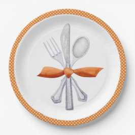 Erntedank Silverware mit Orange Bow Pappteller