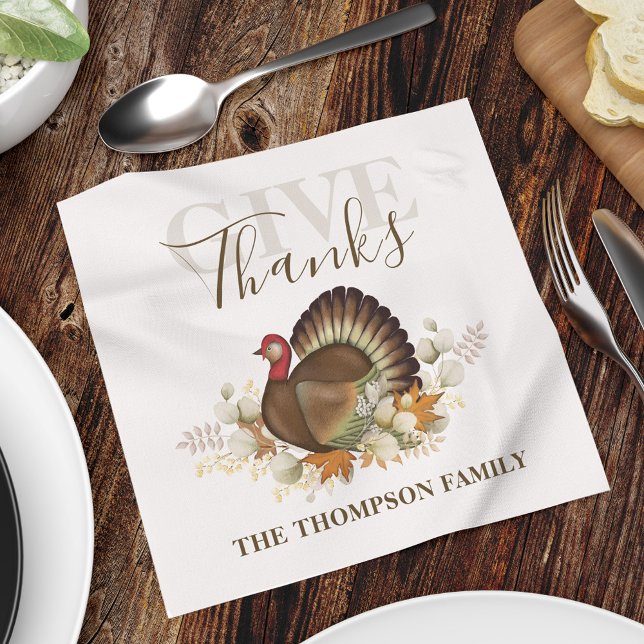 Erntedank Simple Turkey Elegante Danke Serviette (Give thanks Holiday thanksgiving napkin.)