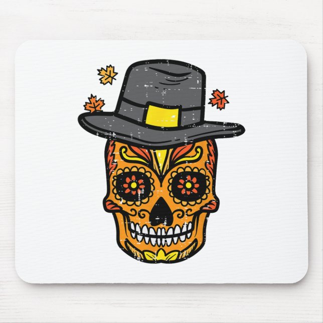 Erntedank Sugar Skull Pilgrim Fall mexikanische Mä Mousepad (Vorne)