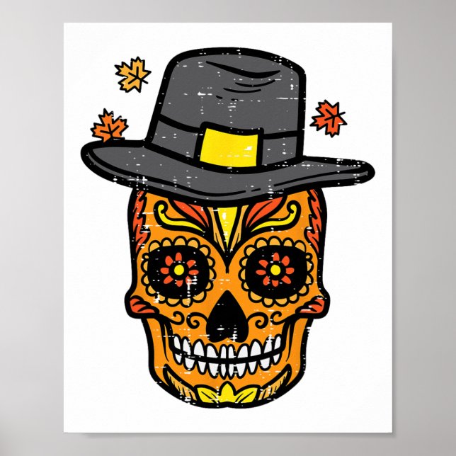 Erntedank Sugar Skull Pilgrim Fall mexikanische Mä Poster (Vorne)