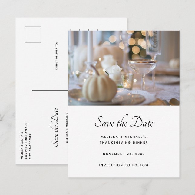 Erntedank Table Elegante Einstellung Save the Date Einladungspostkarte (Vorne/Hinten)