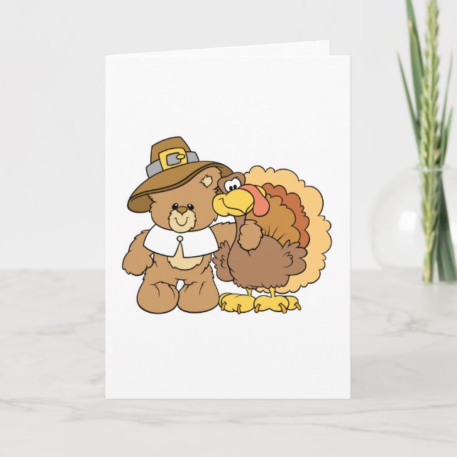Erntedank-Teddybär-Design Feiertagskarte (Vorderseite)