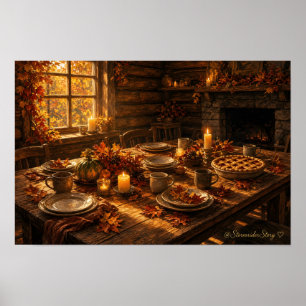 Erntedank-Tisch mit Kerzen Wandbild Druck Poster
