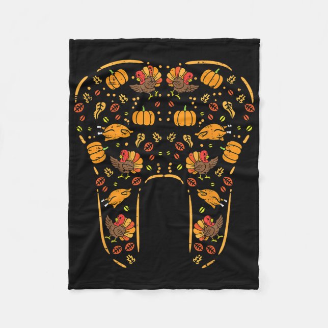 Erntedank Tooth Niedlich Fall Zähne Zahnarzt Fleecedecke (Vorderseite)