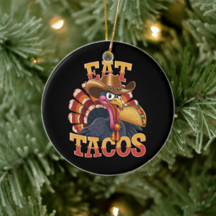 Erntedank Truthahn isst Tacos  Lustiger Mexikaner  Keramik Ornament