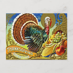 Erntedank-Truthahn mit Herbstfrüchten, vintage Postkarte