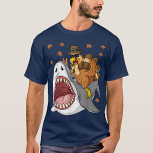 Erntedank Truthahn Reitender Hai Lustiger Kleinkin T-Shirt