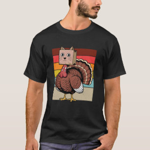 Erntedank Truthahn Retro Katze Kätzchen Herbst T-Shirt