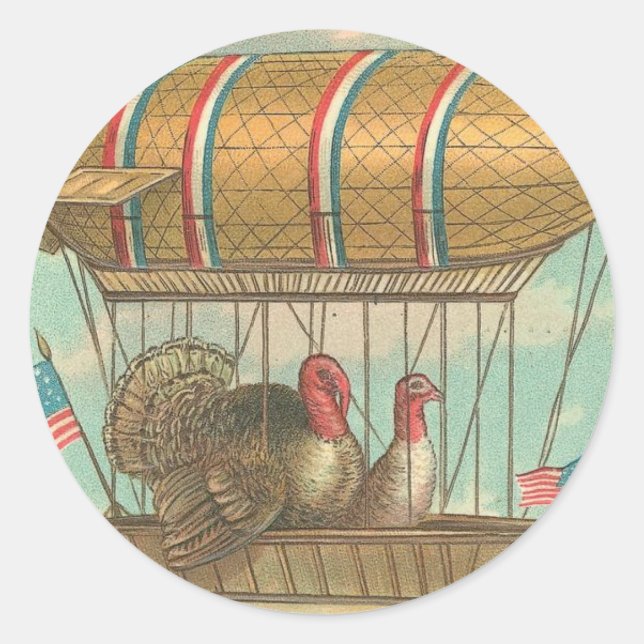 Erntedank Truthähne in einem Blimp Runder Aufkleber (Vorderseite)