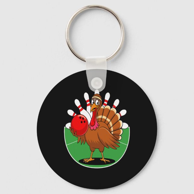 Erntedank Türkei Bowling Button Matching Team 2 Schlüsselanhänger (Vorderseite)