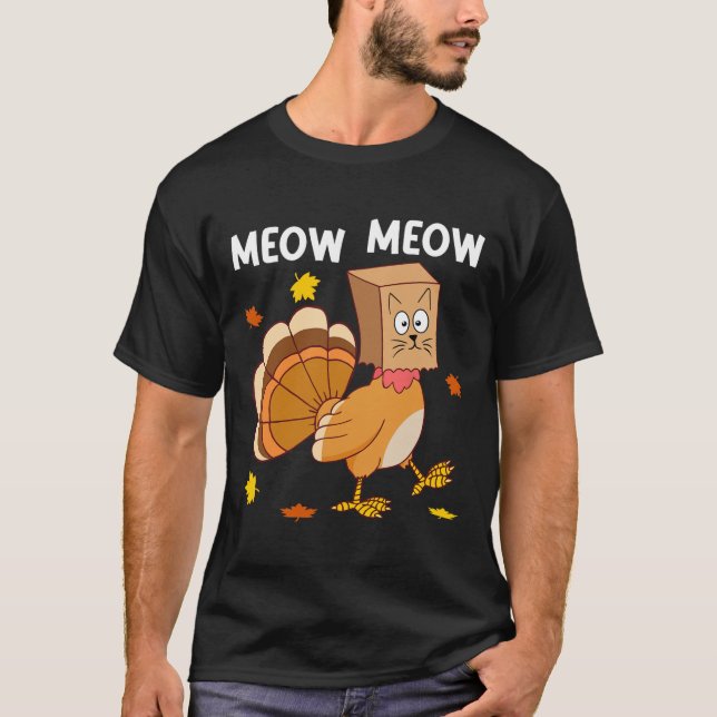 Erntedank Türkei Chat Meow Funny Men Danke T-Shirt (Vorderseite)