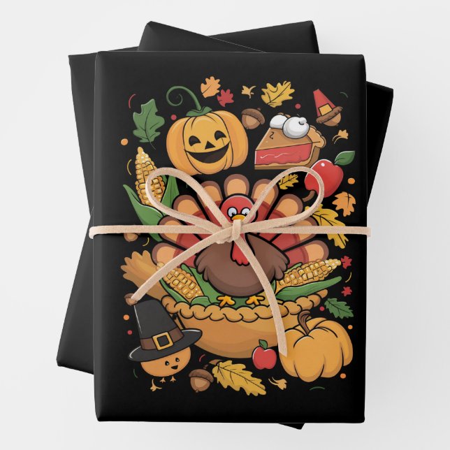 Erntedank Türkei Dankbarkeit Pie Fall Familie Geschenkpapier Set (Beispiel)