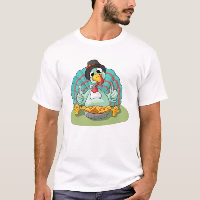 Erntedank Türkei Eating Pumpkin Pie T-Shirt (Vorderseite)