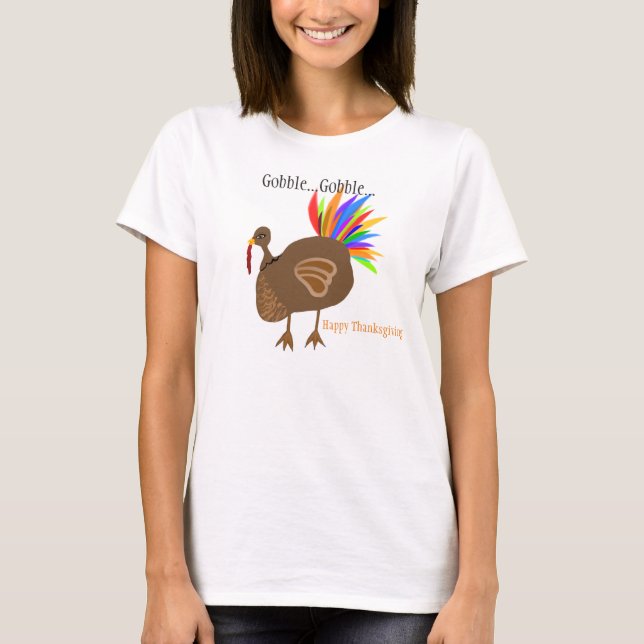 Erntedank Türkei Feathers Gobble Gobble T-Shirt (Vorderseite)