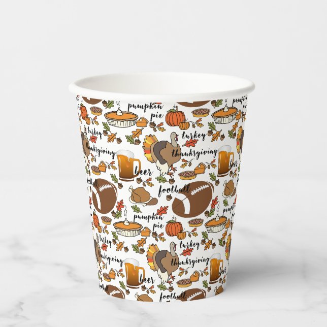 Erntedank, Türkei, Fußball, Bier Pumpkin Pie Pappbecher (Vorderseite)