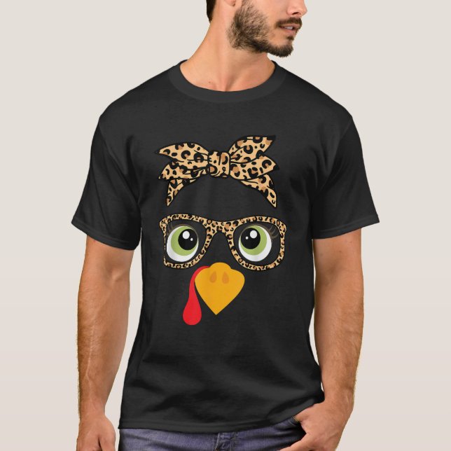 Erntedank Türkei gegenüber Leopard Print Glasses W T-Shirt (Vorderseite)