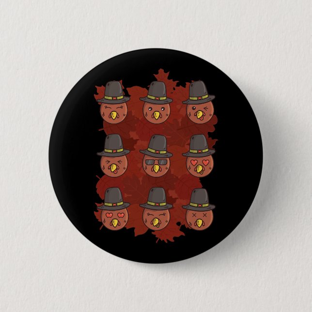 Erntedank Türkei Gesicht Emoji Geschenk Button (Vorderseite)