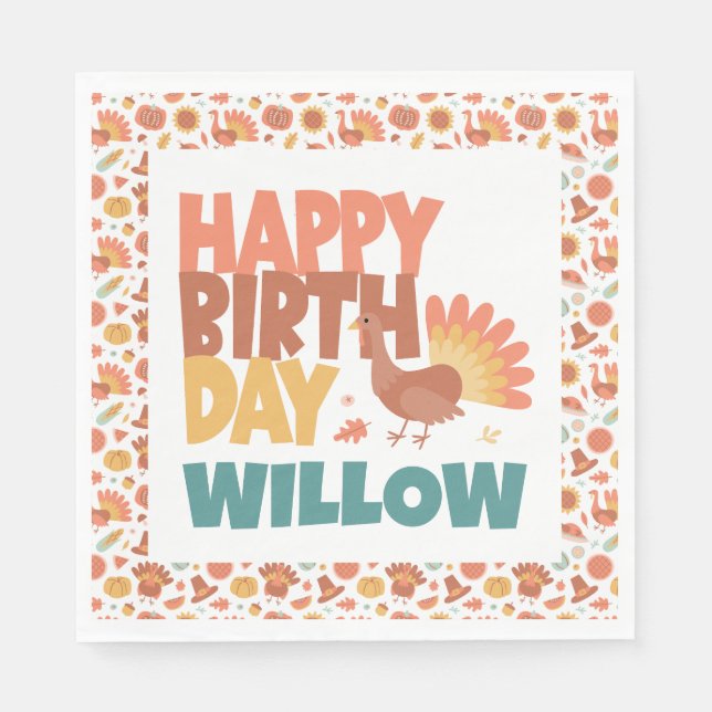 Erntedank Türkei Gobble Gobble Gappy Birthday Serviette (Vorderseite)
