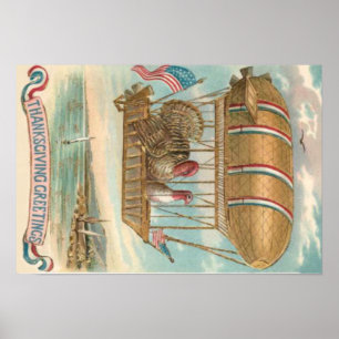 Erntedank Türkei Heißluftballon US-Flagge Poster