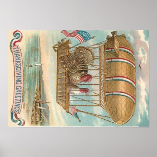 Erntedank Türkei Heißluftballon US-Flagge Poster (Vorne)