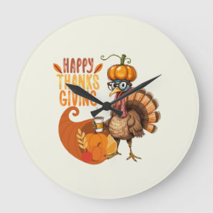 Erntedank Türkei mit Pumpkin Hat Große Wanduhr